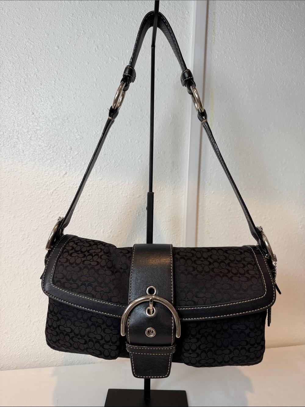 Vintage Y2K Coach SoHo Signature Canvas Leather Small Shoulder Bag